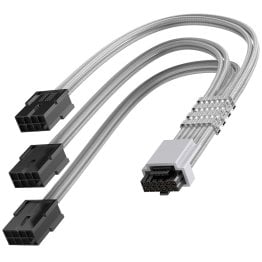AsiaHorse 16AWG PCI-e 5.0 12VHPWR PSU Cable Extension, 600W 12+4 Pin Male to PCIE 3x8 Pin(6+2) Female PC Cable Extension - AS PCIE5.0(12+4) White