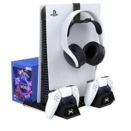 Ipega PS5 Vertical stand for PS5 console, with a charging station for controllers, a holder for a headset and storage of game disc - Black - PG-P5023 - 6 Month Warranty
