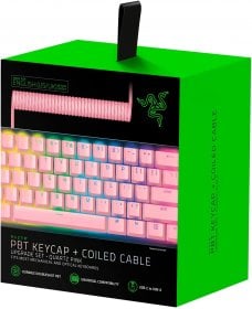 Razer PBT Keycap + Coiled Cable Upgrade Set for Mechanical & Optical Gaming Keyboards, Quartz Pink - RC21-01491000-R3M1