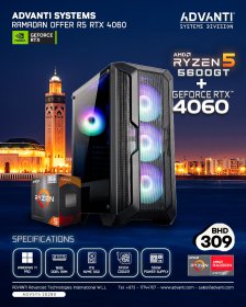 ADVANTI System Ramadan Offer R5 with RTX 4060: AMD Ryzen 5 5600GT, NVIDIA GeForce RTX4060 8GB,16GB DDR4 RAM,1TB NVME SSD,550W PSU-ONE YEAR WARRANTY-ADVSYS 20289