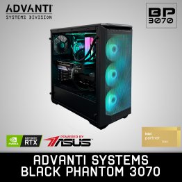 ADVANTI Systems Black Phantom 3070 - Intel Core i7-11700KF, ASUS NVIDIA GeForce RTX 3070, 32GB DDR4, 500GB NVME SSD, 2TB HDD, Liquid Cooling, 850W PSU - 1 Year Warranty