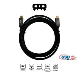 RANSOR Premium Type C to C 2M/6.5ft USB4 240W 40Gbps  - Black Cable - RNSR-CBL-U4-2M
