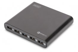 Digitus Universal Travel USB Charging Station, 80W Quick Charge 3.0, 12 notebook tips, 3 power cords (EU/US/UK), black - DA-10193