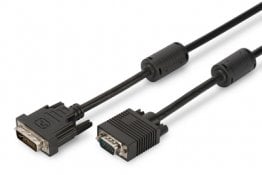 Digitus DVI adapter cable, DVI(24+5) - HD15, 2x ferrit M/M, 2.0m, DVI-I Dual Link, bl
