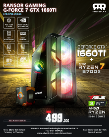 RANSOR G-FORCE 7 With GTX 1660TI: AMD Ryzen 7 5700X, NVIDIA GeForce GTX1660TI OC 6GB, 16 GB DDR4 RAM, 500 GB SDD, 1 TB HDD, 500W Power Supply - RNSR-PC-GE-F71660TI-01- 1 YEAR WARRANTY