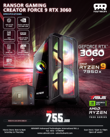 RANSOR Gaming Creator Force 9 with 3060: AMD Ryzen™ 9 7950X, NVIDIA GeForce RTX 3060 12GB, 32GB DDR5 RAM, 1TB M.2 SSD, 850W PSU - One Year Warranty - RNSR-PC-223-CRF9-3060-01