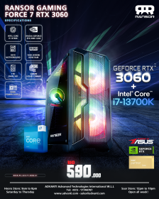 RANSOR Gaming Force 7 with RTX 3060: Intel Core i7-13700K, NVIDIA GeForce RTX 3060 12GB, 16GB DDR4 RAM, 1TB M.2 SSD, 850W PSU - One Year Warranty - RNSR-PC-223-F7-3060-01