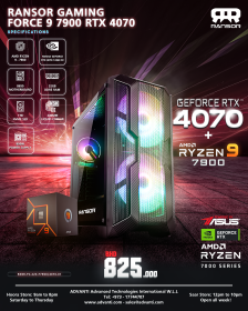 RANSOR Gaming Force 9 7900 With RTX4070: AMD Ryzen" 9 7900, NVIDIA GeForce RTX 4070 OC 12GB, 32GB DDR5 RAM, 1TB NVME M.2, 850W POWER SUPPLY-RNSR-PC-223-F7900/4070-01 - 1 Year Warranty