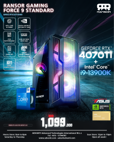 RANSOR Gaming Force 9 Standard with RTX 4070TI: Intel Core i9-13900K, NVIDIA GeForce RTX 4070TI 12GB, 32GB DDR5 RAM, 1 NVME M.2 SSD, 850W Power Supply - 1 Year Warranty - RNSR-PC-223-F9-4070TI-01