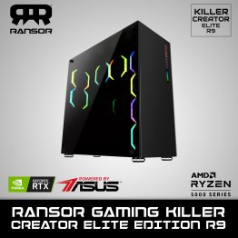 RANSOR Gaming Killer Creator Elite  Edition R9: AMD Ryzen 9 5900X, NVIDIA GeForce RTX 3080 10 GB, 32 GB RAM, 1 TB NVME, 4 TB HDD, 1200W Platinum PSU- 1 Year Warranty - RNSR-PC-221-KCR9-ELT-01