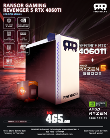 RANSOR Gaming Revenger 5 with RTX4060TI: AMD Ryzen 5 5600X, NVIDIA GeForce RTX 4060Ti 8GB,16GB DDR4 RGB RAM,1TB NVME SSD,700W PSU-ONE YEAR WARRANTY-RNSR-PC-222-R5-4060TI-01