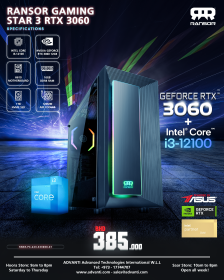 RANSOR Gaming Star 3 with RTX 3060: Intel Core i3-12100, NVIDIA GeForce RTX 3060 12GB, 16GB DDR4 RAM, 1TB M.2 SSD, 500W PSU - One Year Warranty - RNSR-PC-223-S33060-01