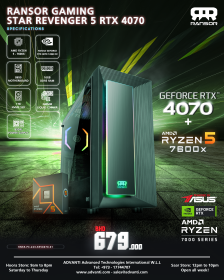RANSOR Gaming Star Revenger 5 with 4070: AMD Ryzen™ 5 7600X, NVIDIA GeForce RTX 4070 OC 12GB, 16GB DDR5 RAM, 1TB M.2 SSD, 850W PSU - One Year Warranty - RNSR-PC-223-SR54070-01