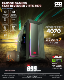 RANSOR Gaming Star Revenger 7 with 4070: AMD Ryzen™ 7 7700, NVIDIA GeForce RTX 4070 OC 12GB, 16GB DDR5 RAM, 1TB M.2 SSD, 850W PSU - One Year Warranty - RNSR-PC-223-SR74070-01