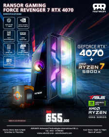 RANSOR Gaming System Force Revenger 7 With RTX4070: AMD Ryzen™ 7 5800X, NVIDIA GeForce RTX 4070 OC 12GB, 16GB DDR4 RAM, 1TB M.2 SSD, 850W PSU - One Year Warranty - RNSR-PC-223-FR74070-01