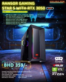 RANSOR Gaming Star 5 with RTX 3050: AMD Ryzen 5600, NVIDIA GeForce RTX 3050 8GB, 16GB RAM, 500 GB SSD, 500W PSU - One Year Warranty - RNSR-PC-224-A53050-01