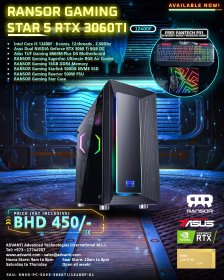RANSOR Gaming Star 5 with RTX 3060TI:Intel Core I5-12400F, NVIDIA GeForce RTX 3060TI OC 8GB, 16GB RAM, 500GB NVME, 500W PSU - One Year Warranty -RNSR-PC-S223-3060TI/12400F-01