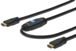 Digitus HDMI High Speed with Ethernet connection cable, with amplifier, type A, w/ amp. M/M, 10.0m, w/Ethernet, Ultra HD 24p, CE, gold, bl -  DK-330118-100-S