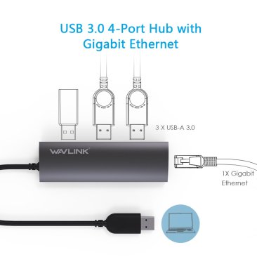 Wavlink UH3031G USB 3.0 3-Port Hub with Gigabit Ethernet - WL-UH3031G
