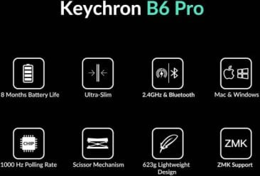 Keychron B6 Pro Full-Size Ultra-Slim Wireless ZMK Custom Keyboard for Windows & Mac - Space Grey - B6P-K1-AR