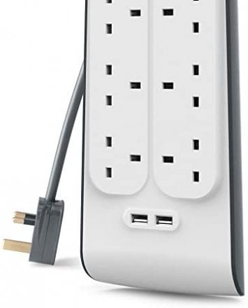 Belkin 8 Way 2m Surge Protection Strip with 2 x 2.4A Shared USB Charging White-BL-SRG-8OT-2USBBUK-WHT