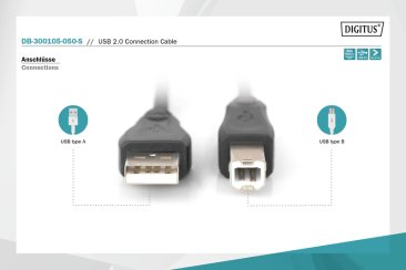 Digitus USB 2.0 connection cable, type A - B M/M, 5.0m, USB 2.0 conform, bl - DB-300105-050-S