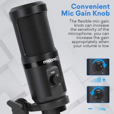 MAONO AU-PM461TR USB Microphone with Mic Gain,192Khz/24Bit Podcast PC Computer Condenser Mic