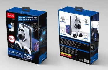 Ipega PS5 Vertical stand for PS5 console, with a charging station for controllers, a holder for a headset and storage of game disc - White - PG-P5023A