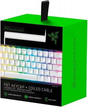 Razer PBT Keycap + Coiled Cable Upgrade Set for Mechanical & Optical Gaming Keyboards, Mercury White - RC21-01490900-R3M1