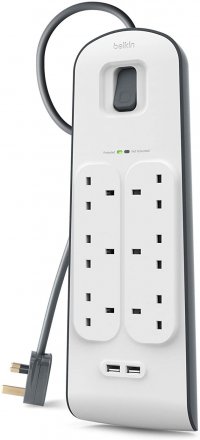 Belkin 6 Way 2m Surge Protection Strip with 2 x 2.4A Shared USB Charging White-BL-SRG-6OT-2USBUK-WHT