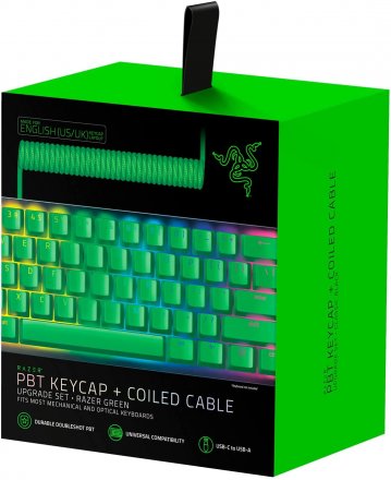 Razer PBT Keycap + Coiled Cable Upgrade Set for Mechanical & Optical Gaming Keyboards, Green - RC21-01490700-R3M1