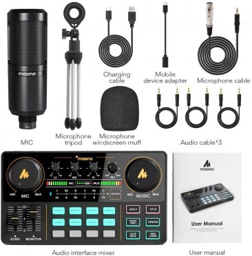 MAONOCASTER AU-M20-S1 Lite Single Mic Bundle: All-In-One Podcast Production Studio with 1x Condenser Mic.