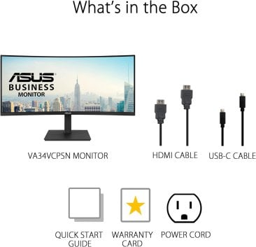 Asus VA34VCPSN 34” Ultrawide Curved VA 100Hz USB-C Docking Monitor - 90LM08JJ-B01170