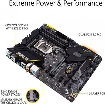 ASUS TUF GAMING Z490-PLUS (WI-FI) LGA 1200 (Intel 10th Gen) Intel Z490 (WiFi 6) SATA 6Gb/s ATX Intel Motherboard (Dual M.2, 12+2 Power Stages, USB 3.2 Front Panel Type-C, Intel WiFi 6 & 1Gb LAN, Aura Sync)