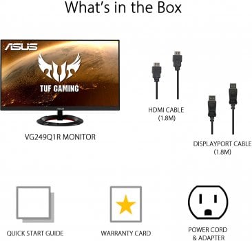 ASUS TUF Gaming VG249Q1R Gaming Monitor – 23.8 inch Full HD (1920 x 1080), IPS, Overclockable 165Hz (Above 144Hz), 1ms MPRT, Extreme Low Motion Blur™, FreeSync™ Premium, 1ms (MPRT), Shadow Boost