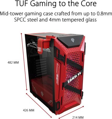 Asus TUF Gaming GT301 RED/ Gundam ZAKU II Edition - ATX Mid-Tower Compact Case with Honeycomb Front Panel - 90DC0044-B49000