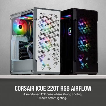 Corsair iCUE 220T RGB Airflow CC-9011174-WW White Steel / Plastic / Tempered Glass ATX Mid Tower Computer Case - White