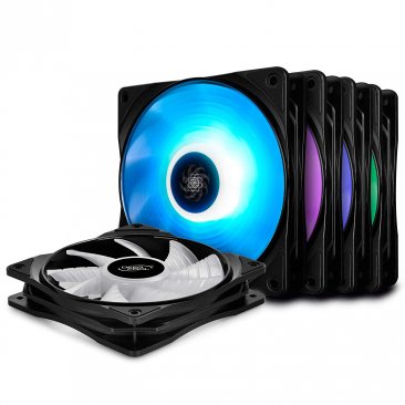 Deepcool RF120M 5 IN1, 5x120mm RGB PWM Fans with 2 Fan Hubs, Compatible With ASUS Aura Sync, Controlled by Motherboard with 12V 4-pin RGB Header, No Wired Controller