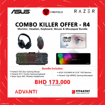 Combo Killer Offer - R4: Razer Opus ANC Wireless Headset,  Asus VZ249HE-W 24" FHD Monitor, Fantech K511 Gaming Keyboard w/ Eng/Arabic Keys, Fantech MP902 Extended Gaming Mousepad - COMBO-K-R4