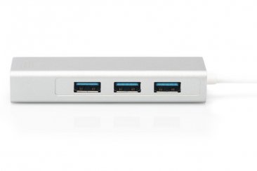 Digitus 3 Port USB 3.0 Type-C Hub with Gigabit Ethernet 3xUSB A/F,1xUSB C/M,1xRJ45 LAN Supports Windows and Mac OS - DA-70255