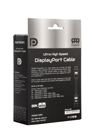 RANSOR Ultra High Speed 8K DisplayPort v1.4 2m/6.5ft Cable
