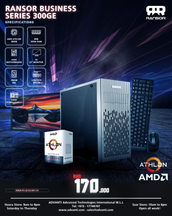 RANSOR Business Series 300GE: AMD Athlon 300GE,8GB DDR4 RAM,250GB SSD,500W PSU - FREE: LG 22" LCD Monitor  & Logitech MK220 Wireless Keyboard & Mouse - RNSR-PC-Q123-BS1-01- One Year Warranty