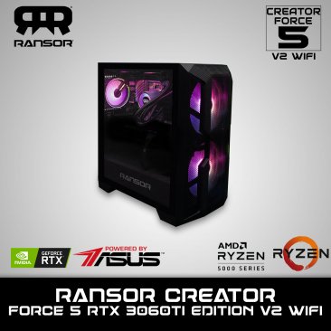 RANSOR Creator Force 5 3060TI V2 WIFI EDITION: AMD Ryzen 5 5600X, NVIDIA GeForce RTX 3060TI 8GB, 16 GB DDR4 RAM, 500 GB M.2 NVME, 2 TB HDD, 700W Power Supply - 1 Year Warranty - RNSR-PC-CRF5-3060TI-02-WIFI