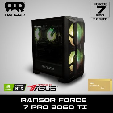RANSOR FORCE 7 PRO With RTX 3060TI: Intel Core I7-10700F, NVIDIA GeForce RTX 3060TI 8GB, 16 GB DDR4 RAM, 500 GB SSD, 1 TB HDD, 700W Power Supply.