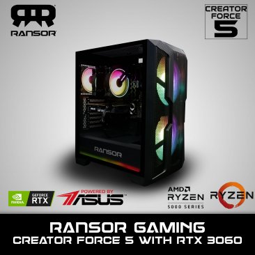 RANSOR Gaming Creator Force 5 with RTX 3060 - AMD Ryzen 5 5600X, 16GB RAM, NVIDIA GeForce RTX 3060 12GB, 500 GB SSD, 1TB HDD, 700W PSU - One Year Warranty