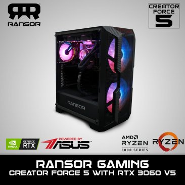 RANSOR Gaming Creator Force 5 with RTX 3060 - AMD Ryzen 5 5600X, NVIDIA GeForce RTX 3060 12GB OC, 500 GB SSD, 1TB HDD, 700W PSU - One Year Warranty