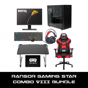 RANSOR Gaming Combo Star VIII : AMD 3200G, GeForce GTX 1650 Super 4GB, 8 GB RAM, 500 GB SSD, 500W Power Supply, Windows 10 Pro, BenQ 23" Monitor, Ransor Chair, Ransor Desk, Keyboard & Mouse - 1 Year Warranty - RNSR-PC-COMBO-STRVIII