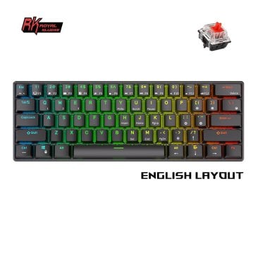 Royal Kludge RK61 Wireless RGB Mechanical Gaming Keyboard - Red Switches, Eng Layout, Black - RK61 TRI MODES BLK/RED - ENG