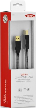Ednet USB 3.0 connection cable, type A - B M/M, 1.8m, USB 3.0 conform, cotton, gold, bl - 84230