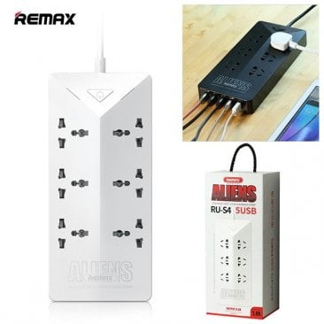 Remax RU-S4 Aliens Intelligent 4.2A Electrical Power Strip Socket With 6 Outlets Plug 5 USB Charging Socket Adapter - White